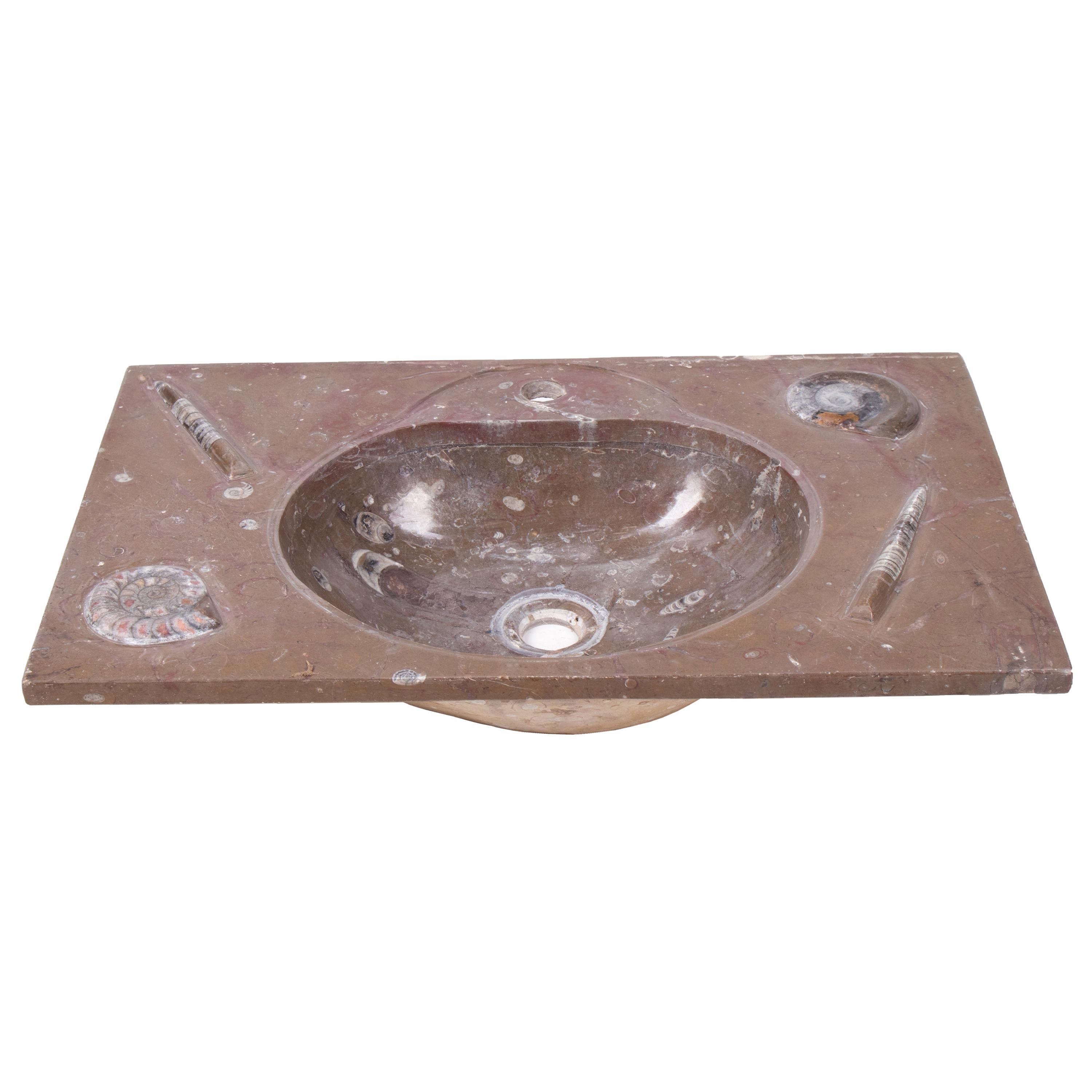 1990s Red Fossil Limestone Wash Basin