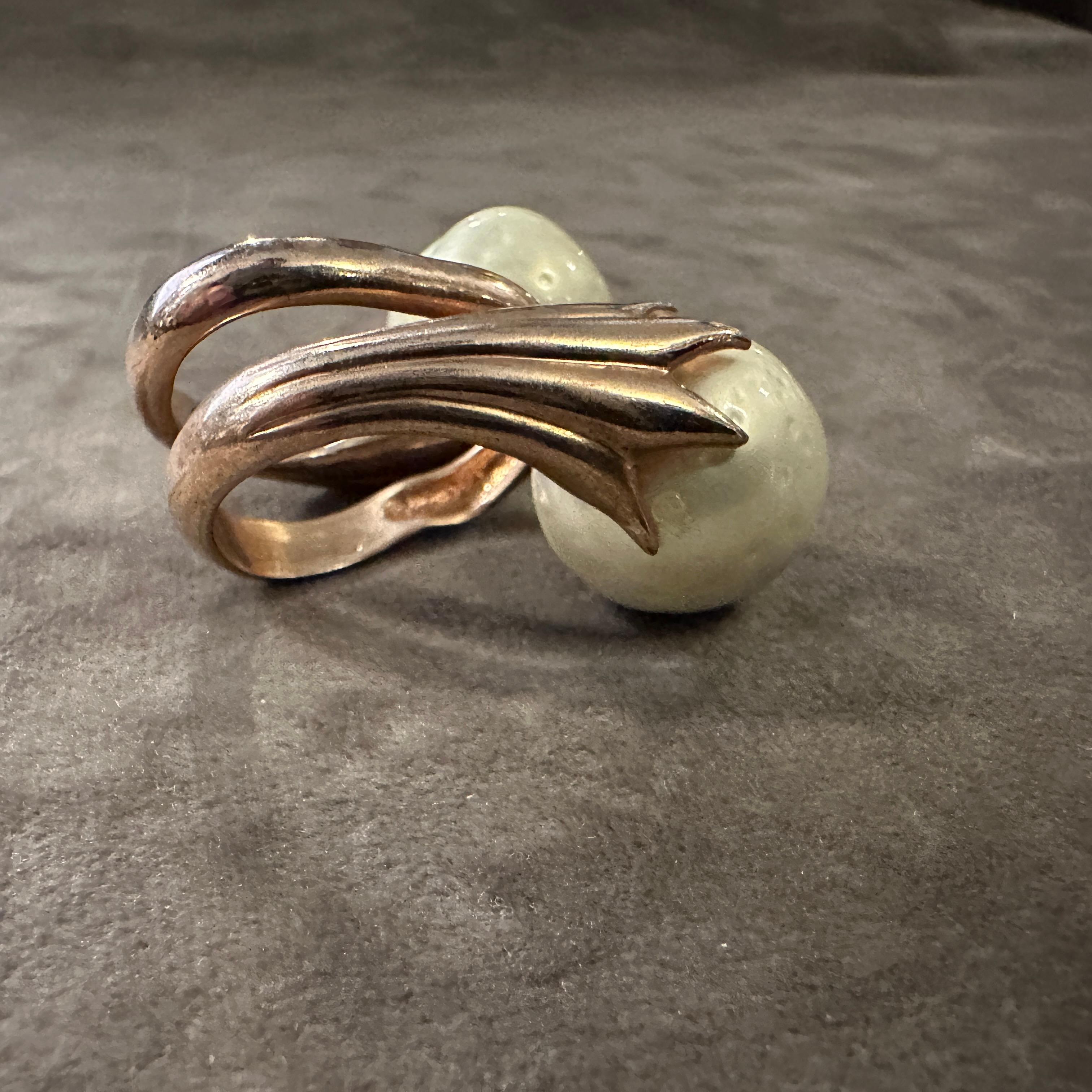 1990s Red Gilded Sterling Silver and Pearl Sculptured Huge Italian Ring For Sale 2