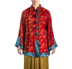 1990S Red Japanese Rayon & Silk Burnout Velvet Jacket