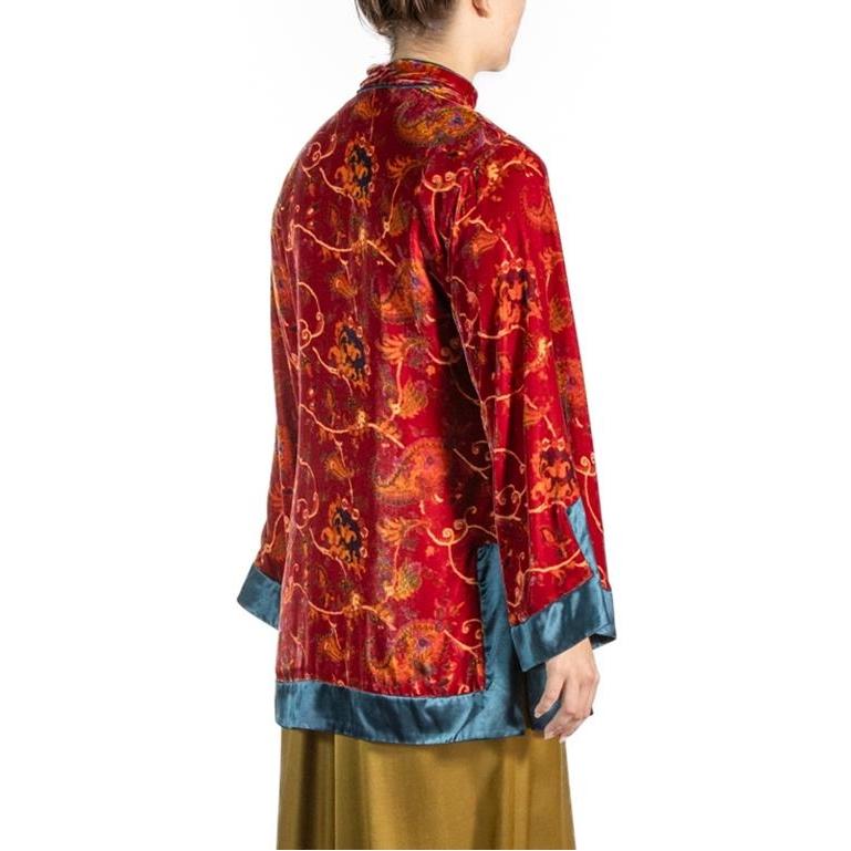 1990S Red Japanese Rayon & Silk Burnout Velvet Jacket For Sale 3