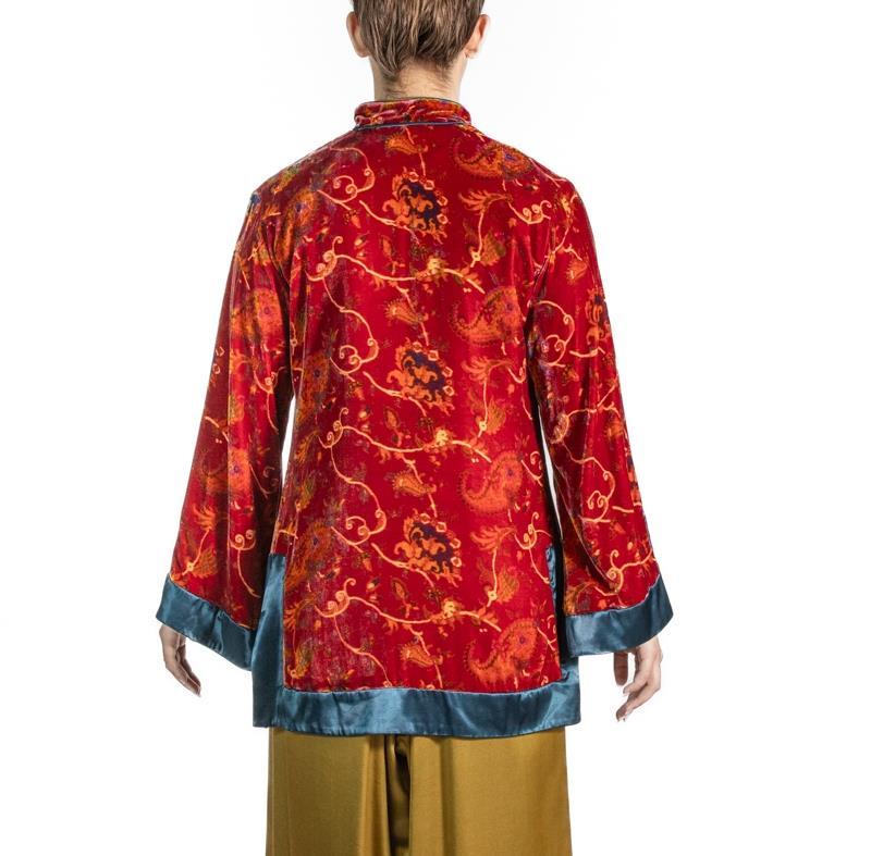 1990S Red Japanese Rayon & Silk Burnout Velvet Jacket For Sale 4