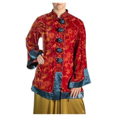 1990S Red Japanese Rayon & Silk Burnout Velvet Jacket