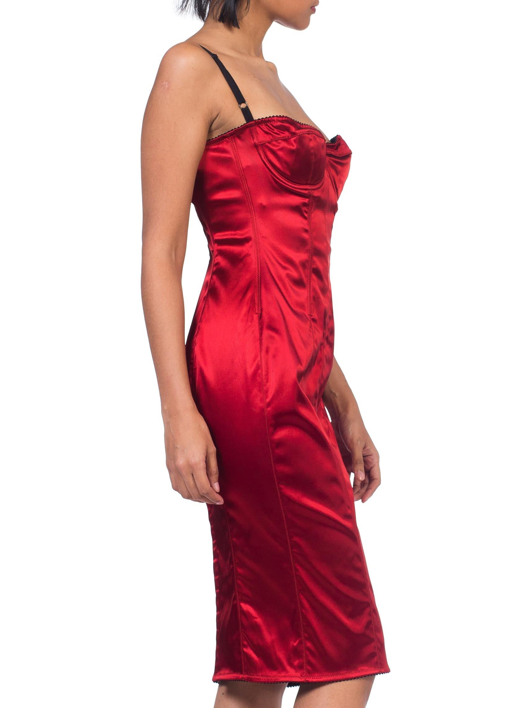 1990s Red Stretch Satin Dolce & Gabbana Corset Lingerie Dress Large 44 In Good Condition In New York, NY