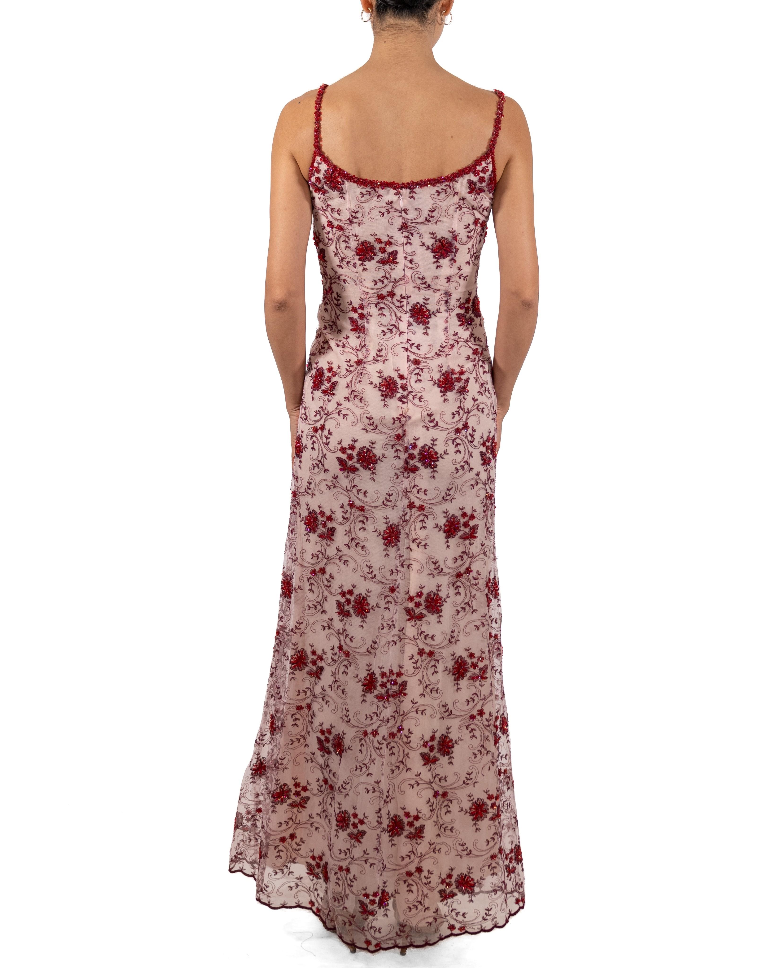 Women's 1990S Red & White Beaded Net Gown For Sale