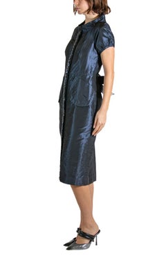 1990S REDUX CHARLES CHANG-LIMA Navy Blue Beaded Silk Cocktail Dress With Bow