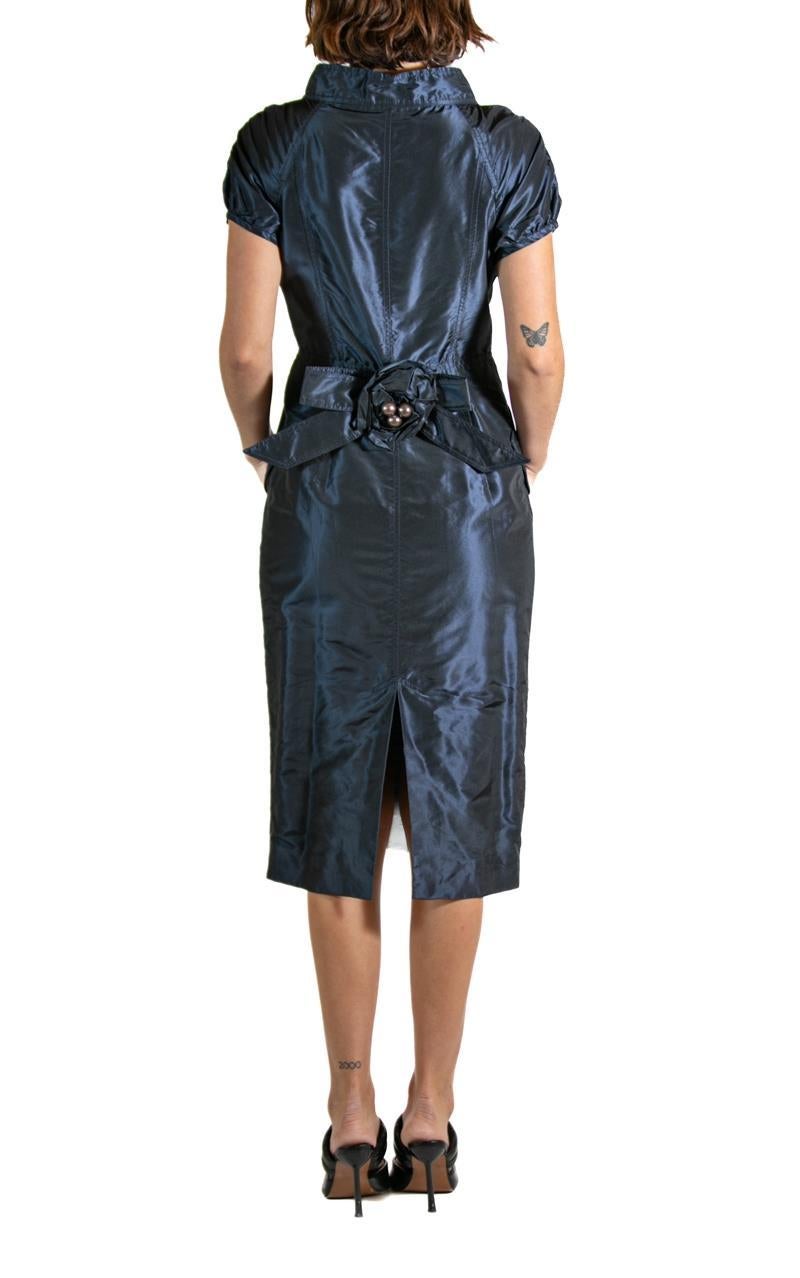 Women's 1990S REDUX CHARLES CHANG-LIMA Navy Blue Beaded Silk Cocktail Dress With Bow For Sale