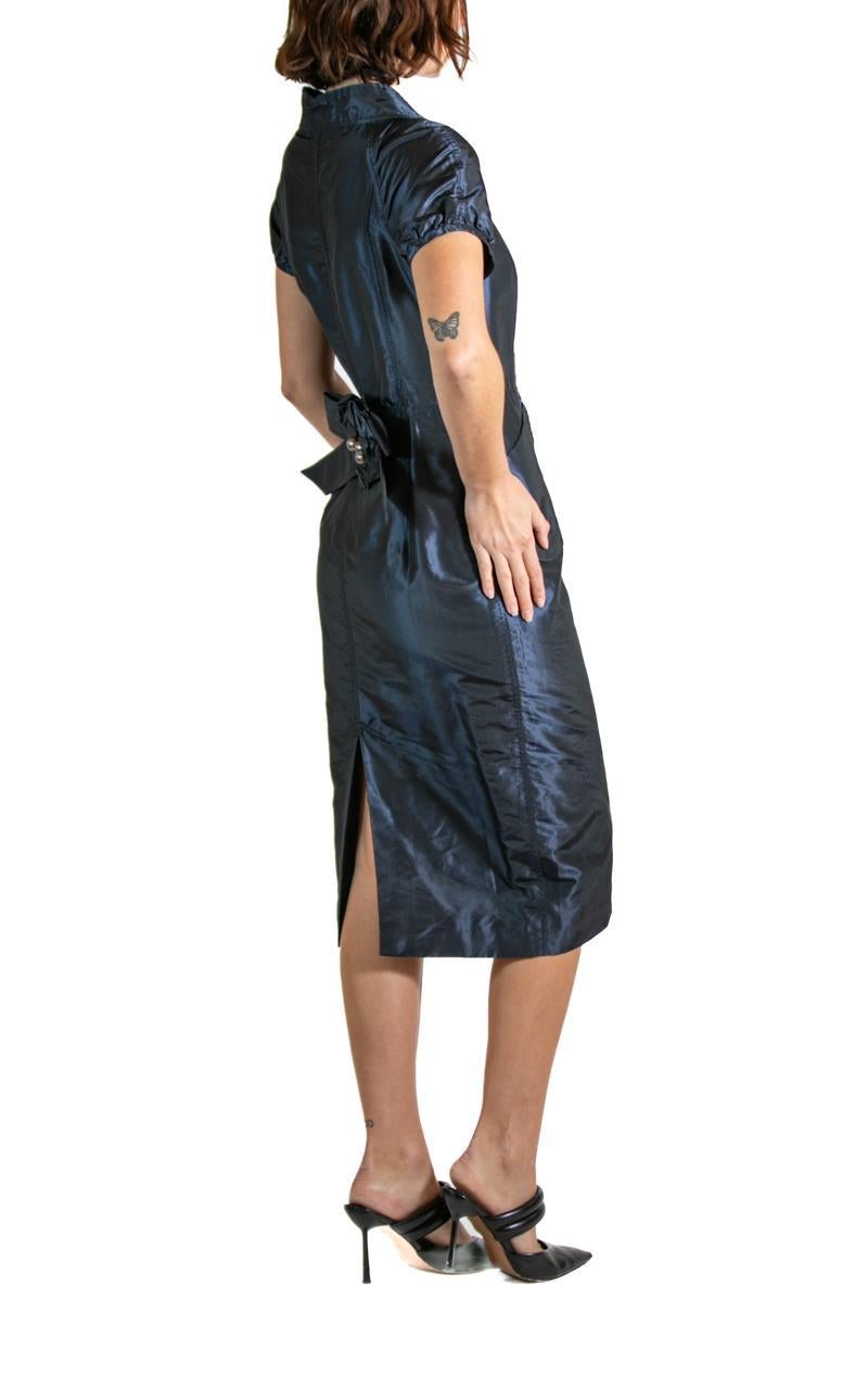 1990S REDUX CHARLES CHANG-LIMA Navy Blue Beaded Silk Cocktail Dress With Bow For Sale 2