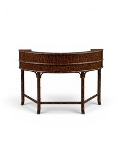 1990s Regency Style Faux Bamboo & Tortoise Lacquer Carlton House Rattan Desk