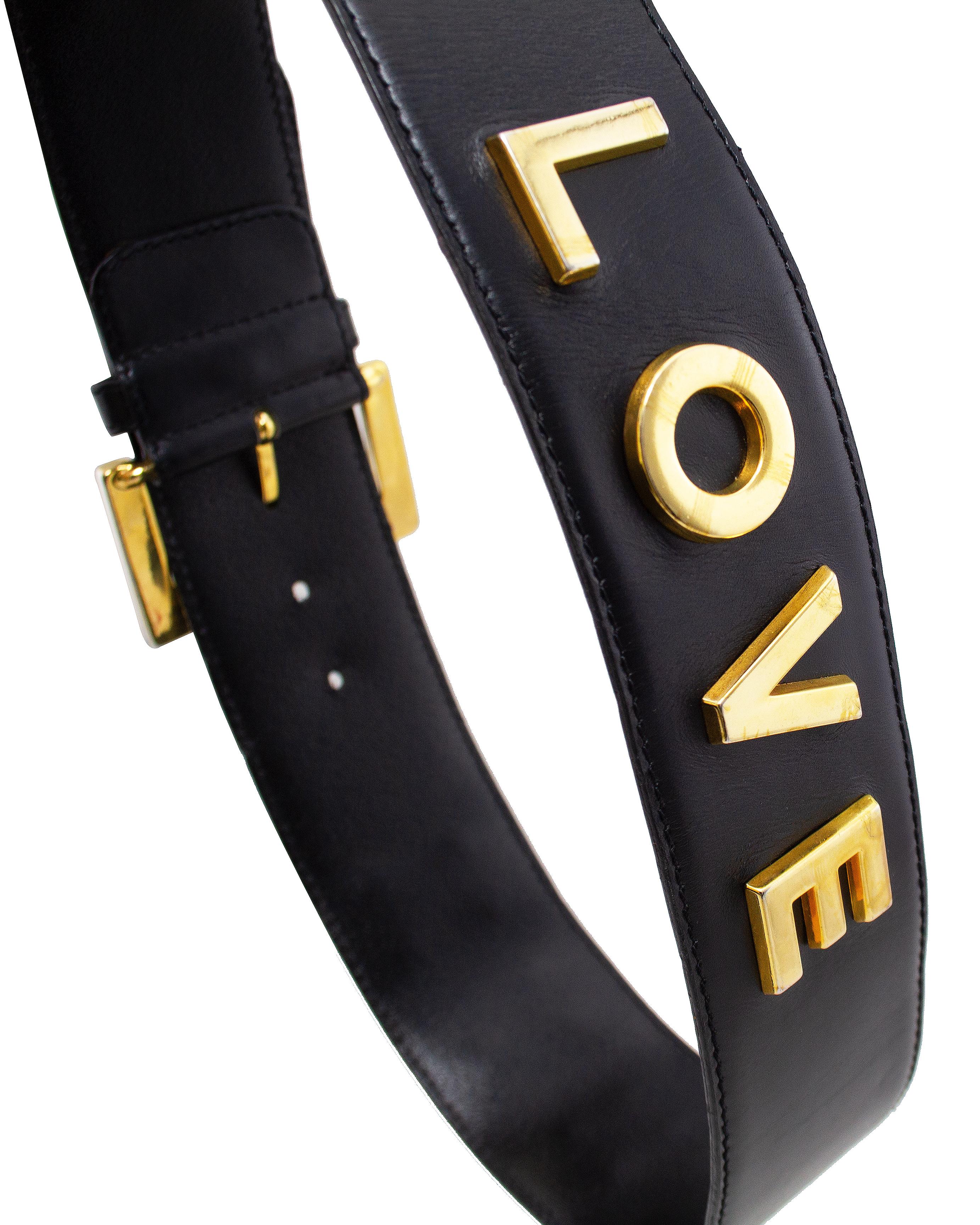 Noir 1990 Rena Lange - Ceinture 'LOVE' noire et dorée en vente