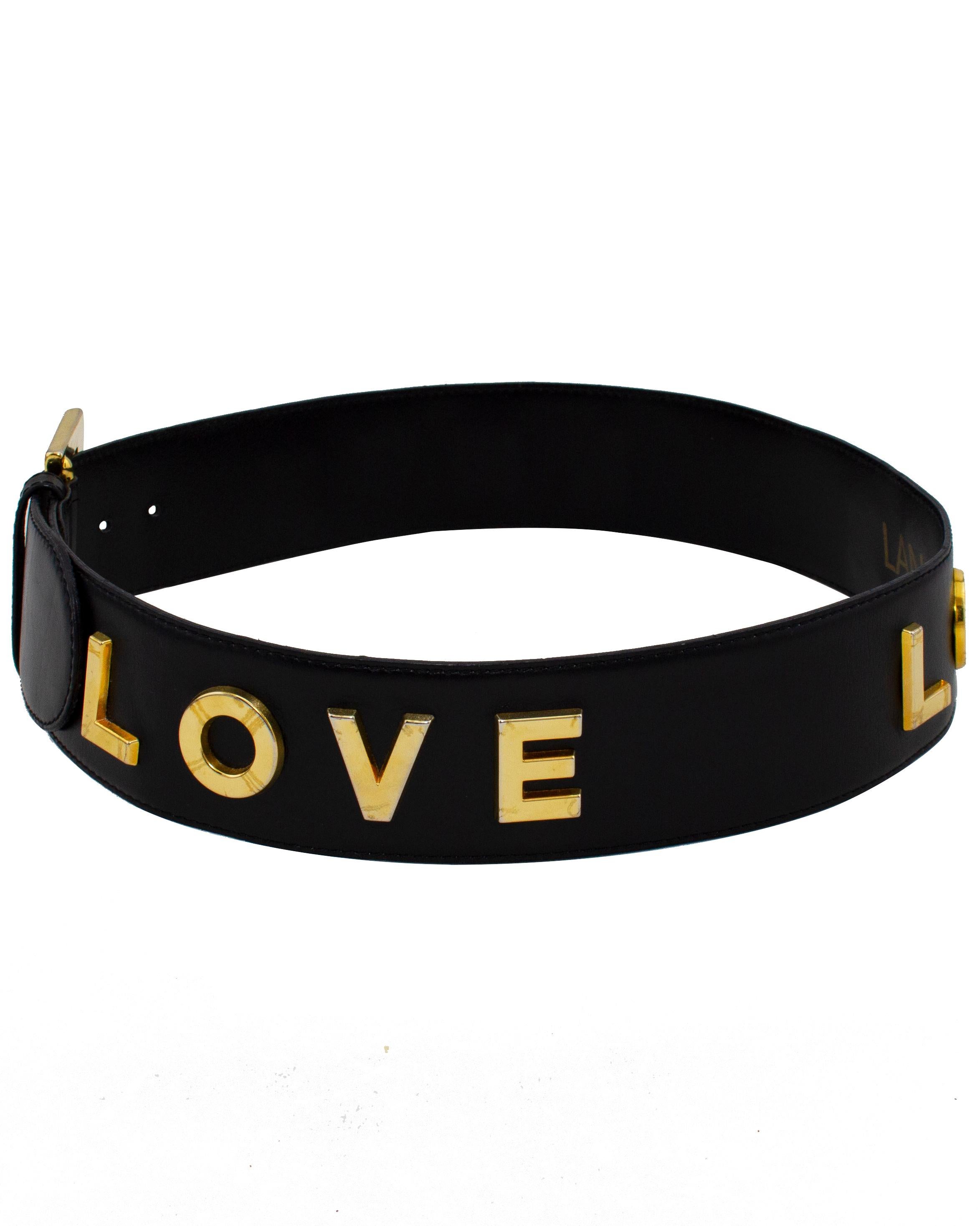 1990 Rena Lange - Ceinture 'LOVE' noire et dorée Bon état - En vente à Toronto, Ontario