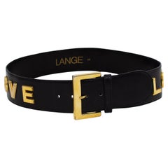 1990s Rena Lange Black and Gold 'LOVE' Belt