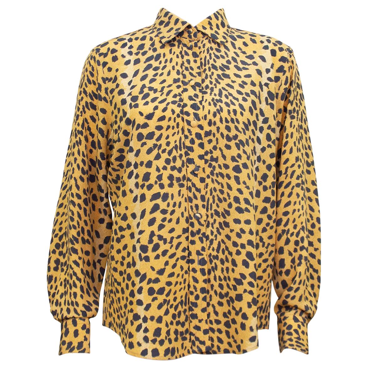 1990s Rena Lange Leopard Print Silk Shirt  For Sale