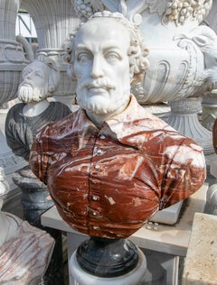 1990s Renaissance Portrait Bust in White and Veined Red Marble