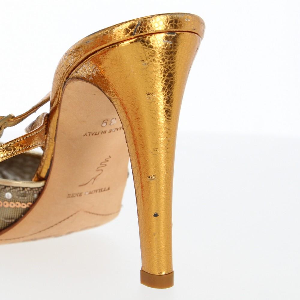 1990s René Caovilla Gold Heeled Sandals 6