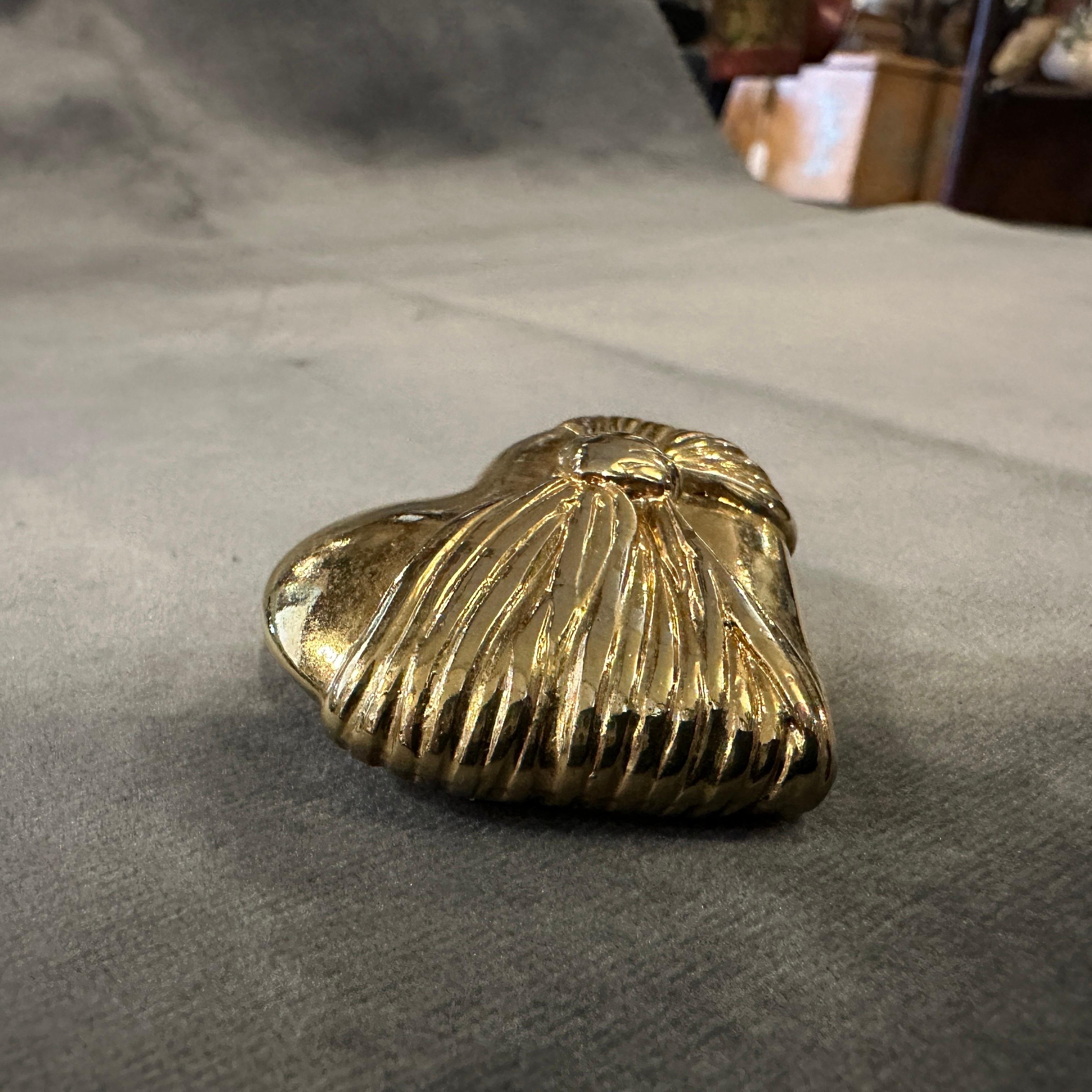 1990s Retro Brass French Heart Brooch by Loris Azzaro For Sale 1
