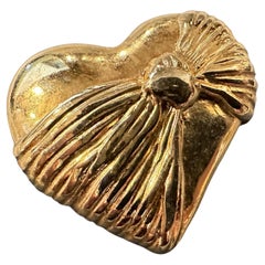 1990s Retro Brass French Heart Brooch by Loris Azzaro
