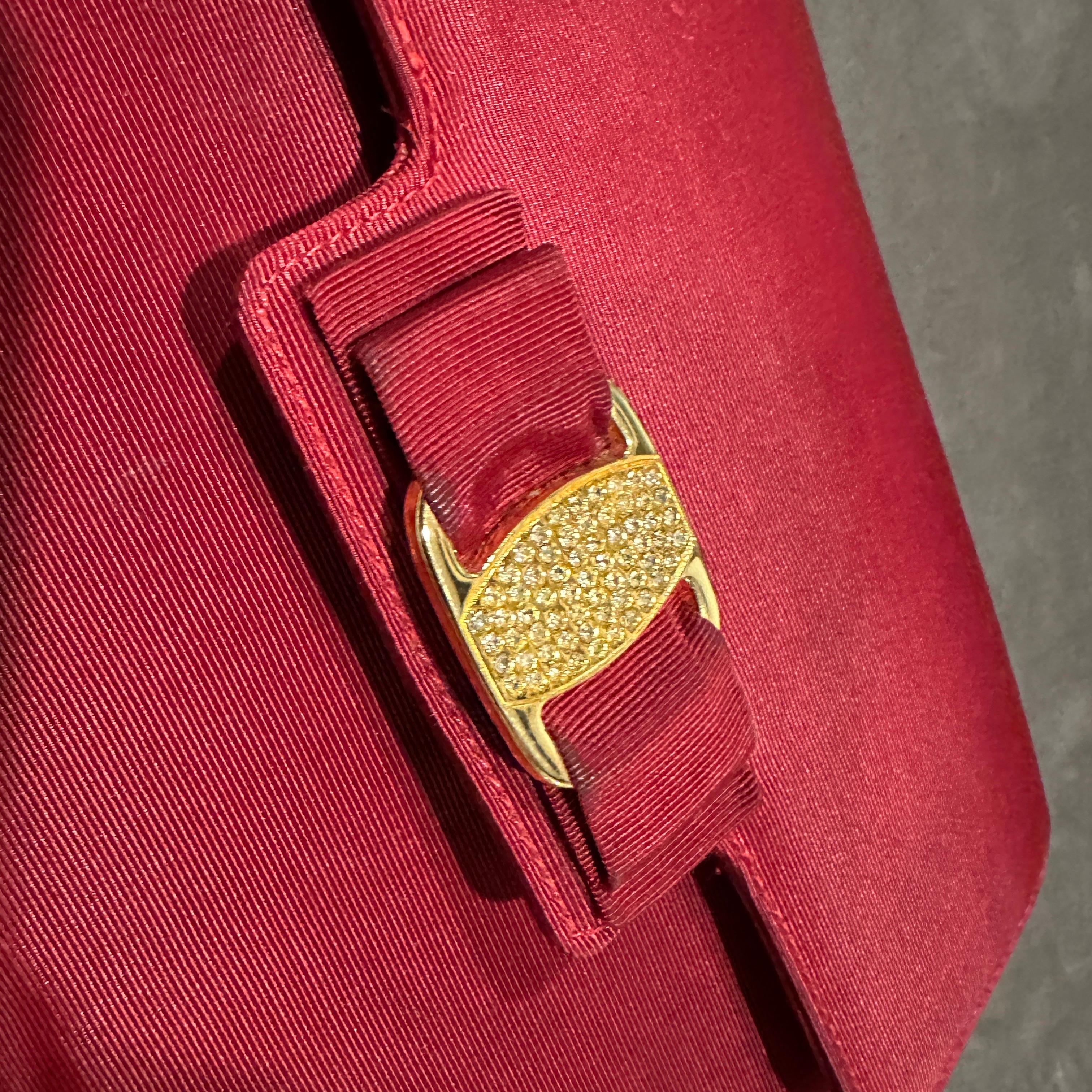 1990s Retro Red Silk Brass and Strass Evening Bag by Salvatore Ferragamo For Sale 7