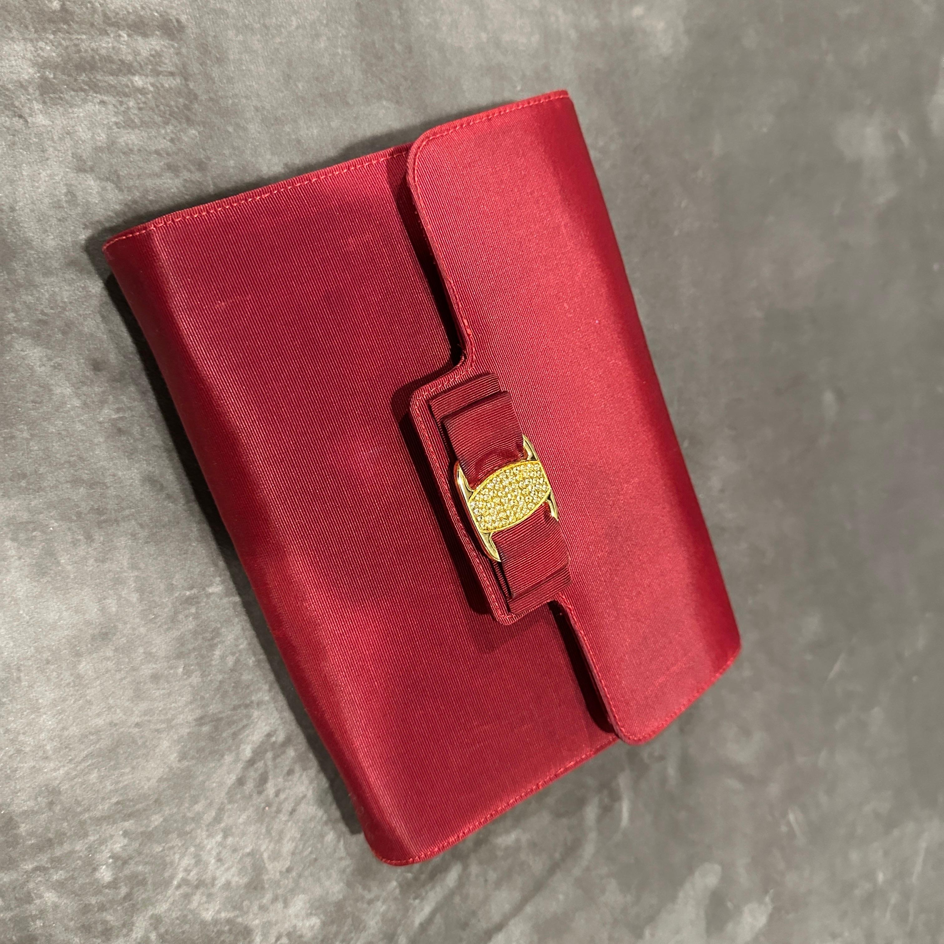 1990s Retro Red Silk Brass and Strass Evening Bag by Salvatore Ferragamo For Sale 8