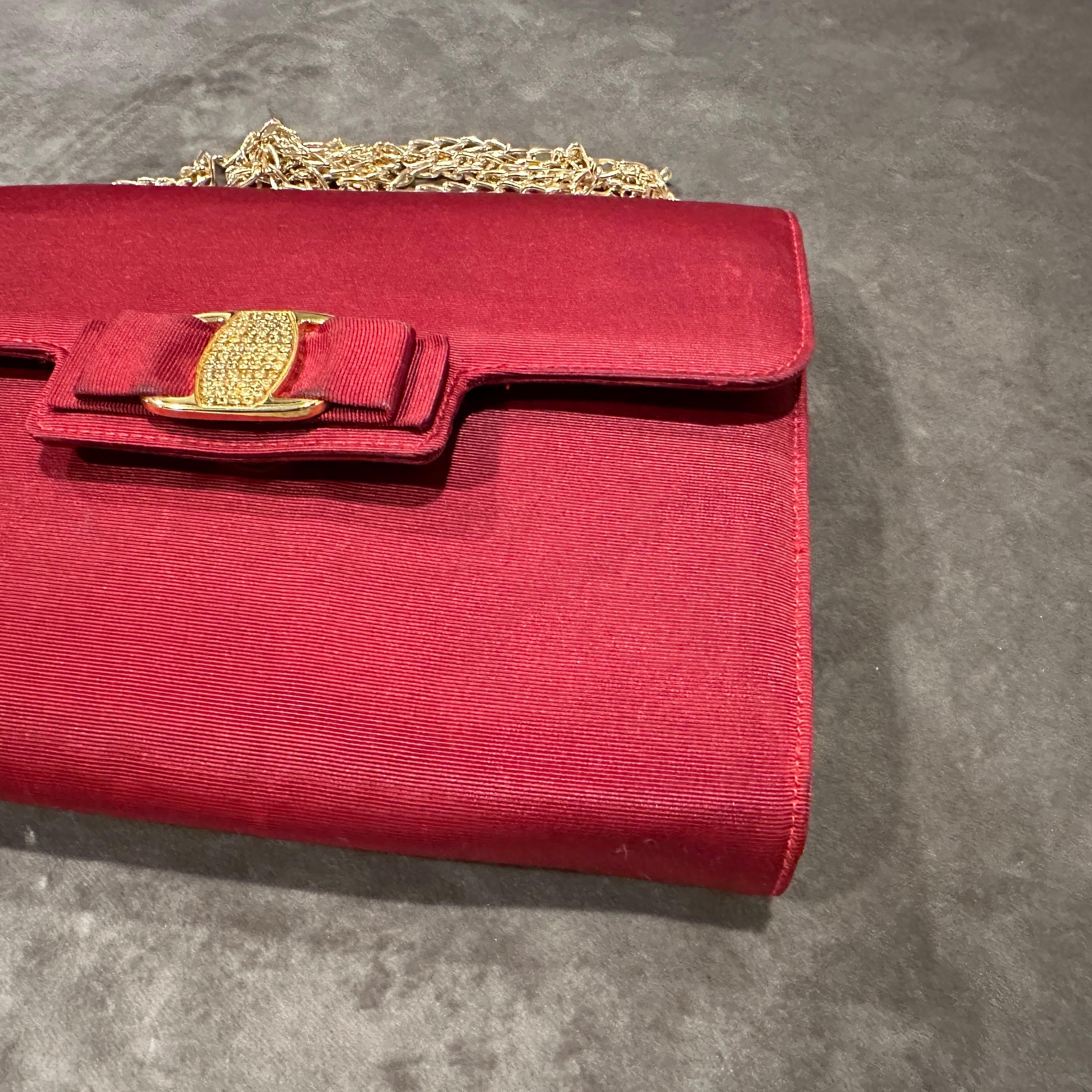 1990s Retro Red Silk Brass and Strass Evening Bag by Salvatore Ferragamo For Sale 10