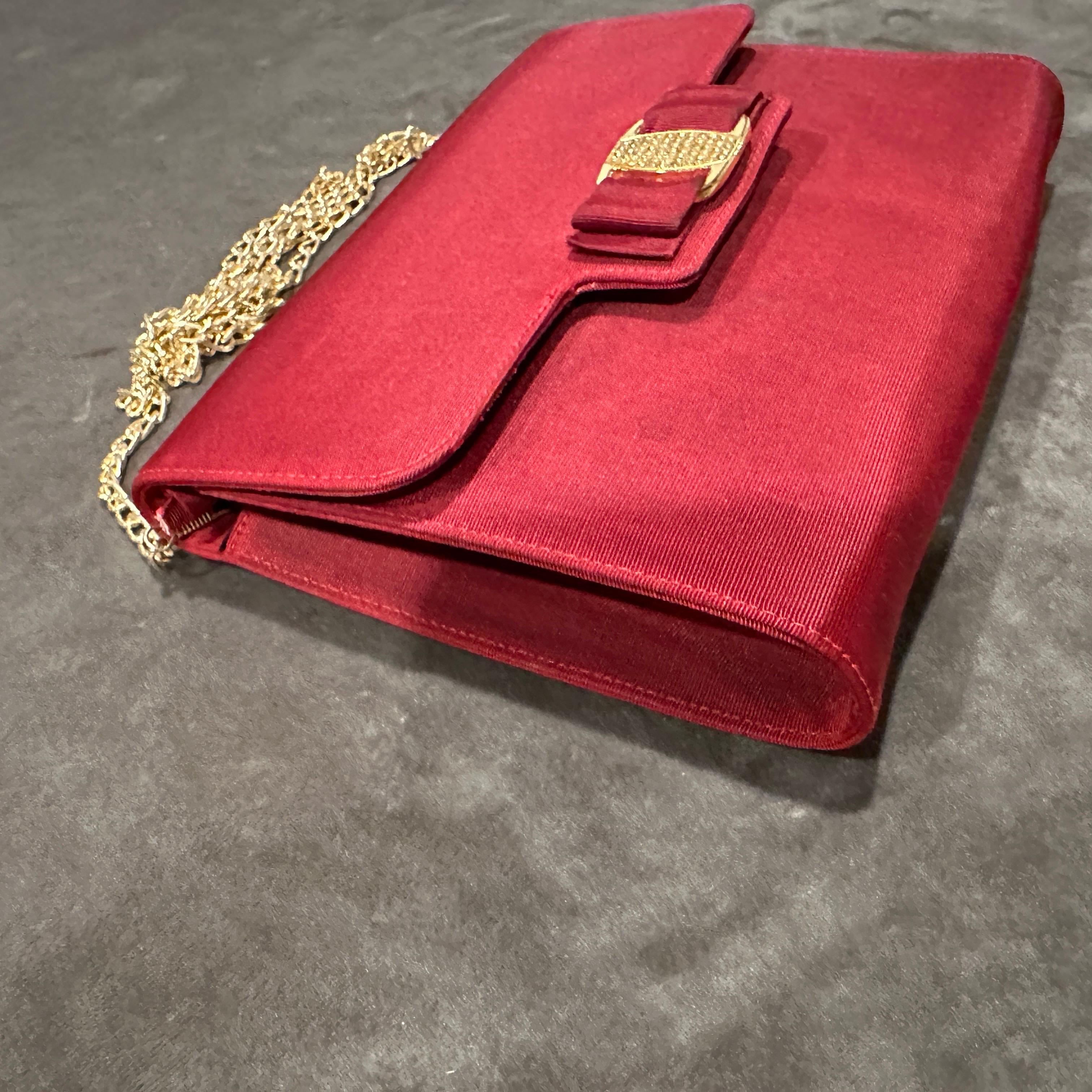 1990s Retro Red Silk Brass and Strass Evening Bag by Salvatore Ferragamo For Sale 11
