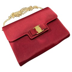 1990s Retro Red Silk Brass and Strass Evening Bag by Salvatore Ferragamo