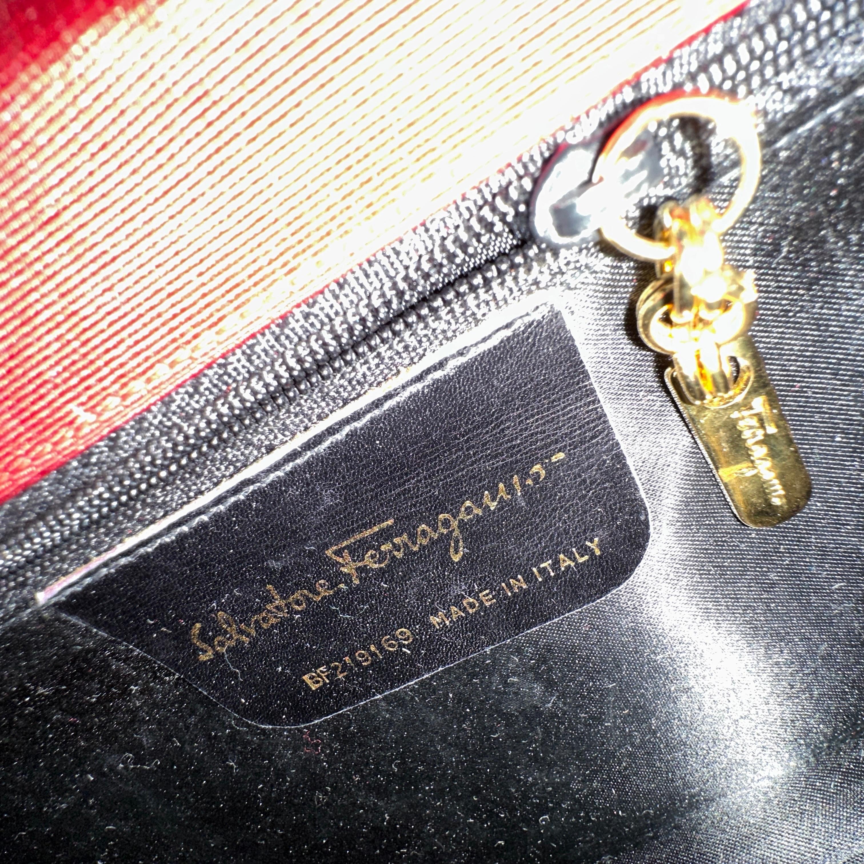 1990s Retro Red Silk Brass and Strass Evening Bag by Salvatore Ferragamo For Sale 1