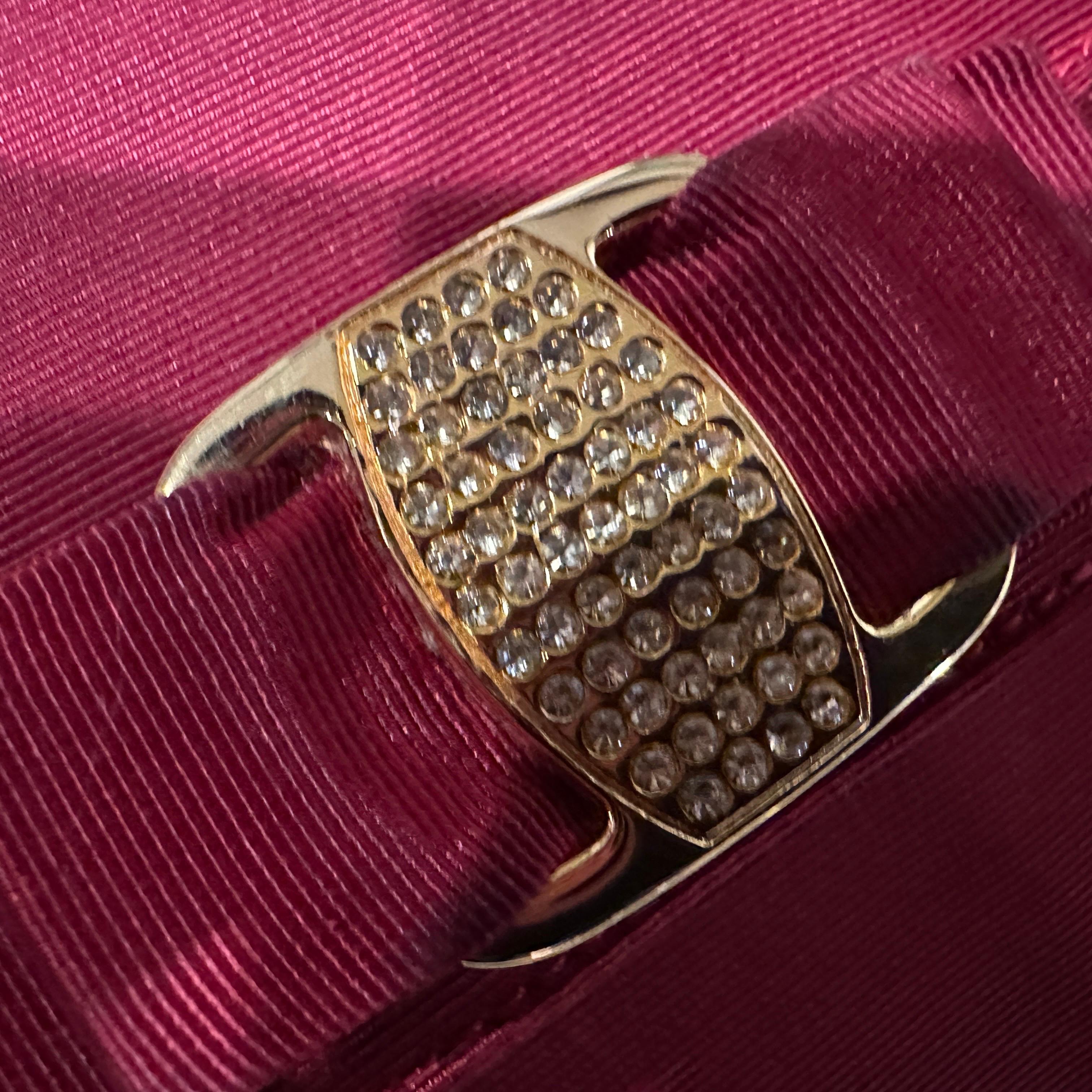 1990s Retro Red Silk Brass and Strass Evening Bag by Salvatore Ferragamo For Sale 2