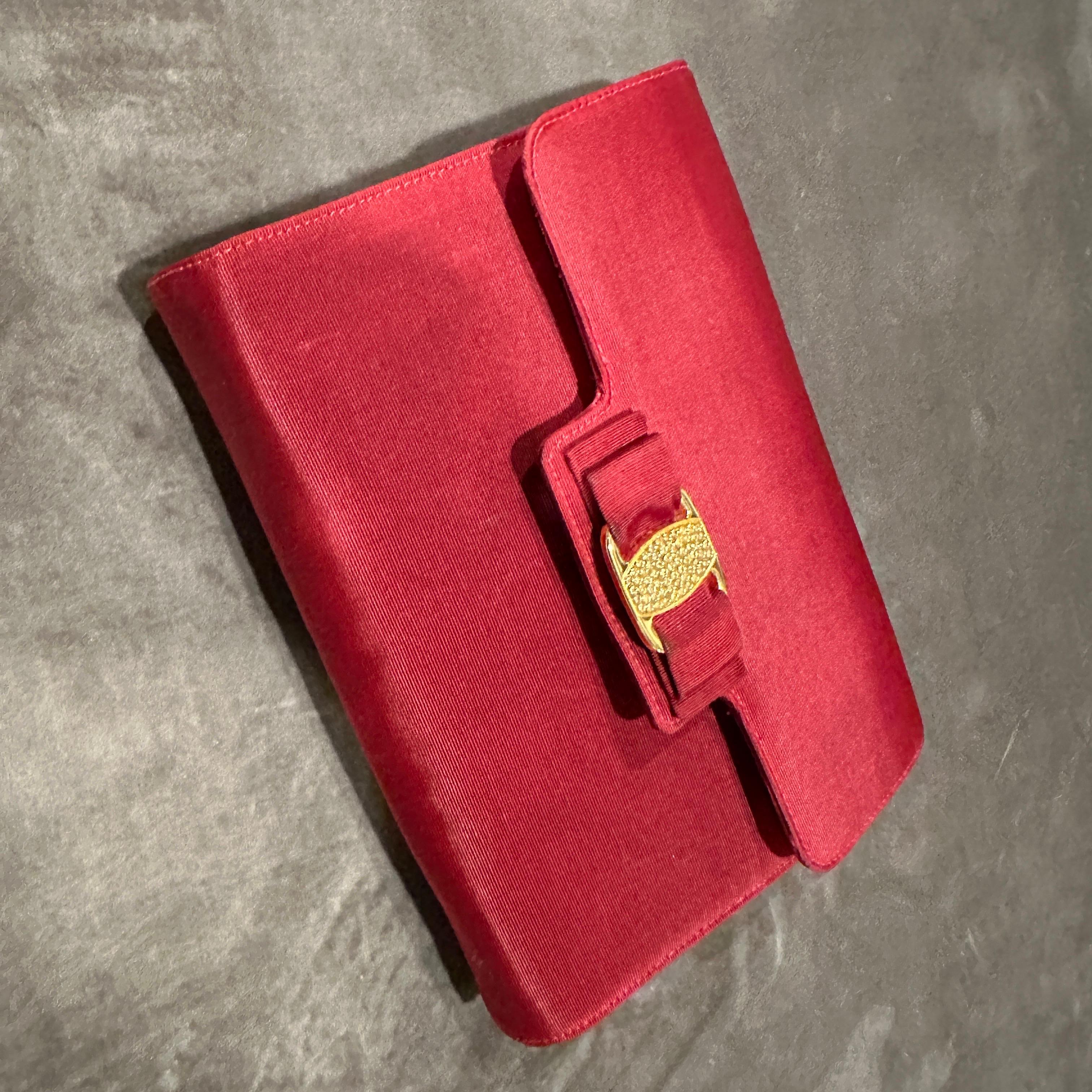1990s Retro Red Silk Brass and Strass Evening Bag by Salvatore Ferragamo For Sale 4
