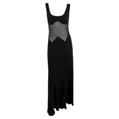1990 Richard Tyler Angular Sheer Waist Black Silk Slip Gown (robe de chambre en soie noire à taille angulaire)