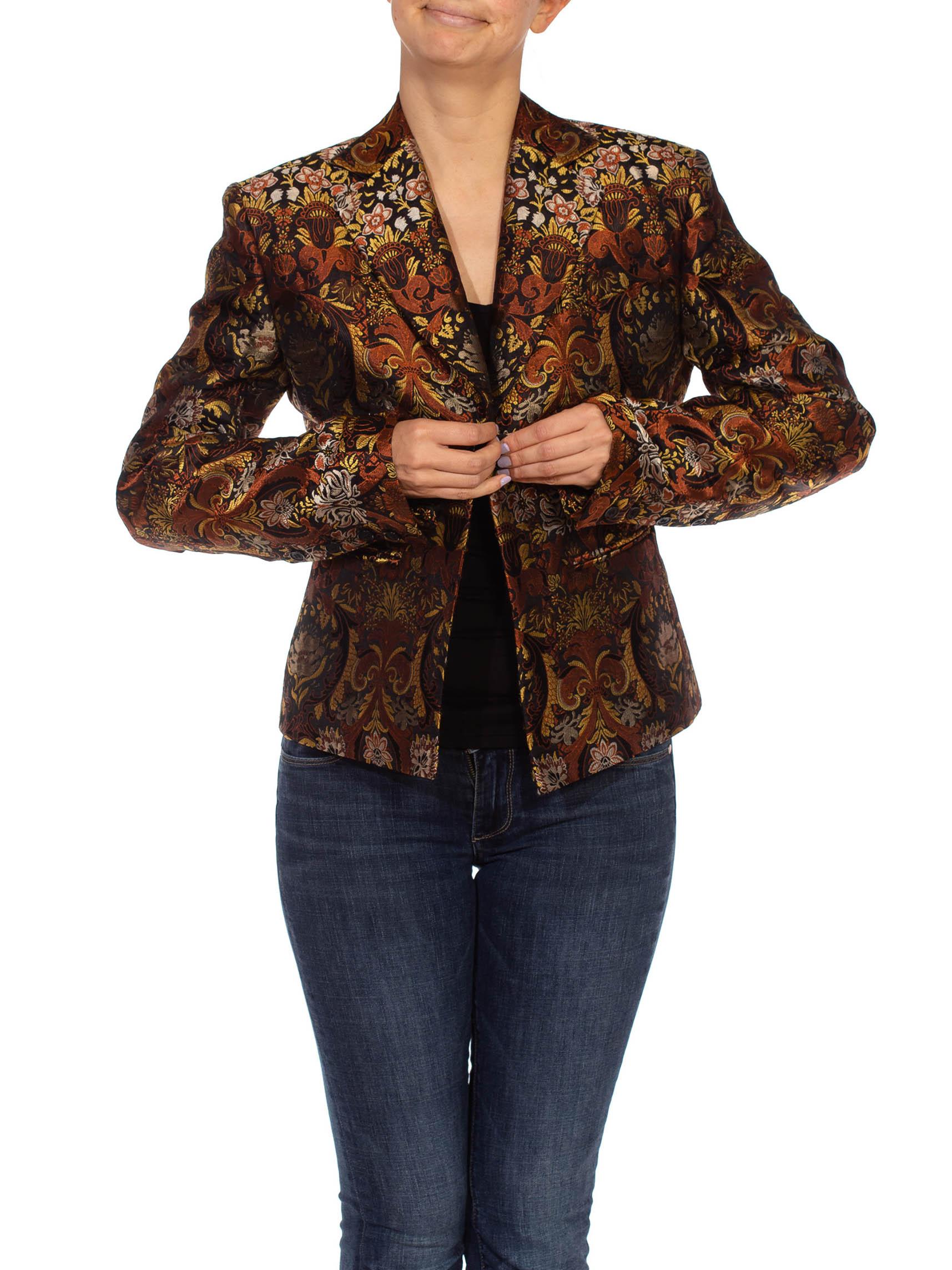 Women's 1990S RICHARD TYLER Black, Brown & Gold Silk Jacquard Jacket For Sale
