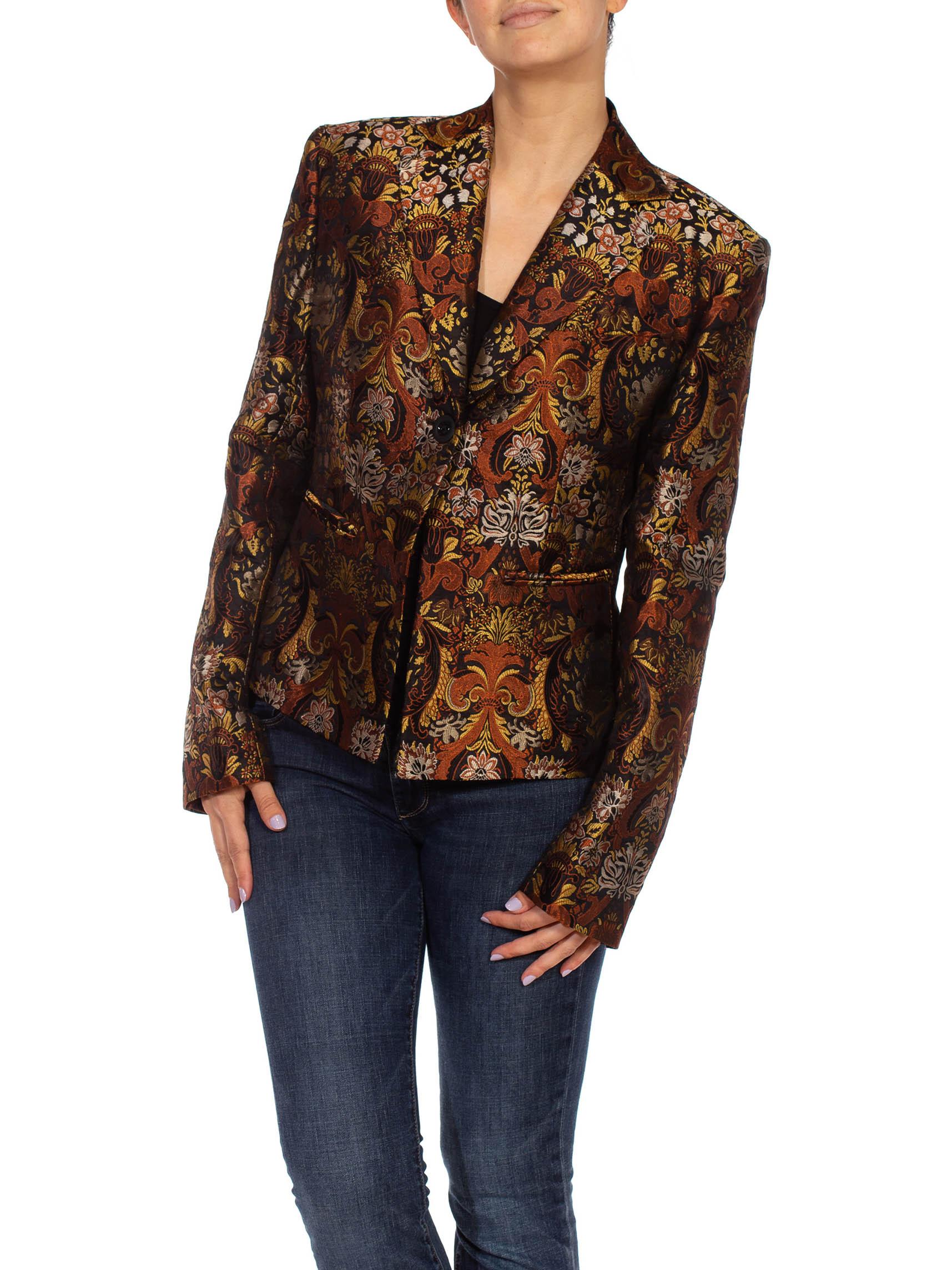 1990S RICHARD TYLER Black, Brown & Gold Silk Jacquard Jacket For Sale 2