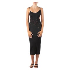 1990S Richard Tyler Black Rayon Blend Deconstructed Knit Cocktail Dress