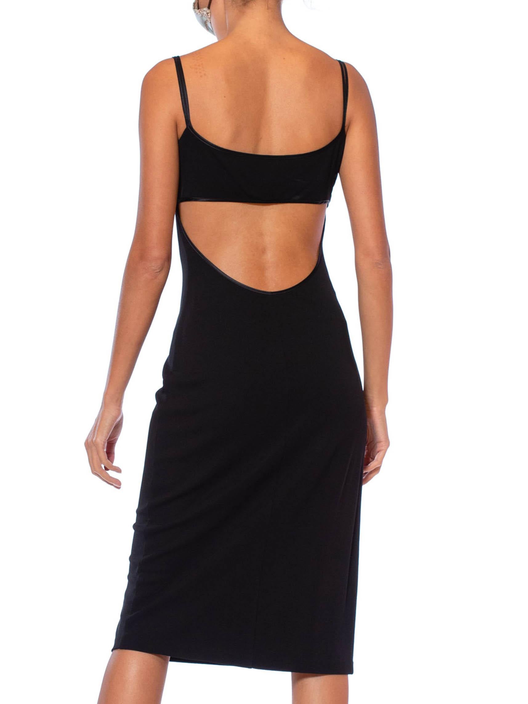 1990S RICHARD TYLER Black Rayon Jersey Open Back Body-Con Cocktail Dress With S 4