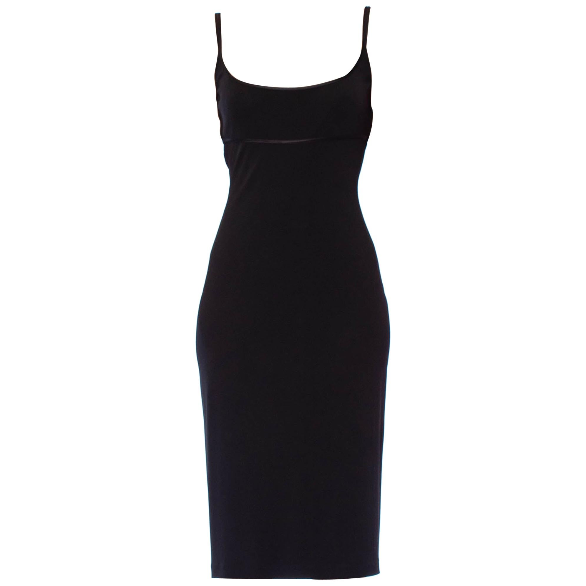 1990S RICHARD TYLER Black Rayon Jersey Open Back Body-Con Cocktail Dress With S