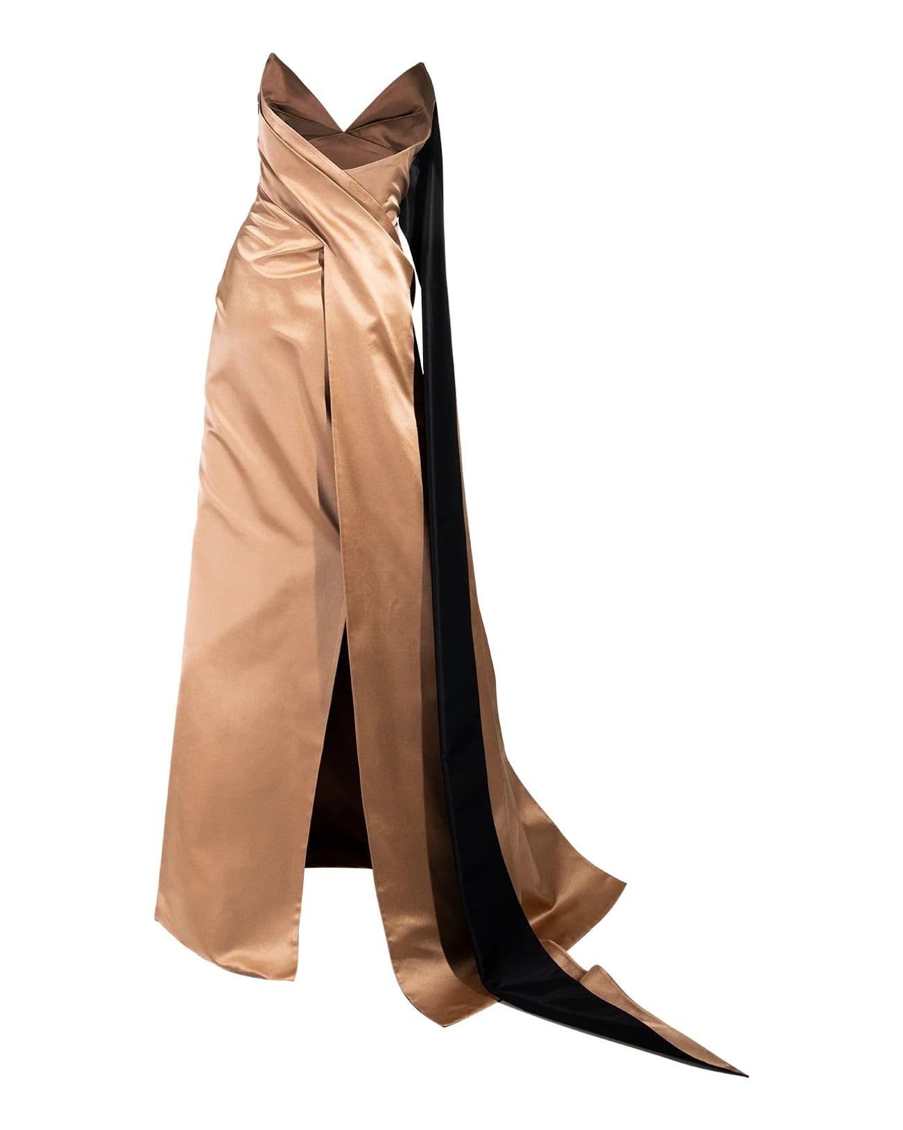 1990's Richard Tyler Couture Brown Silk Satin Gown In Good Condition In North Hollywood, CA