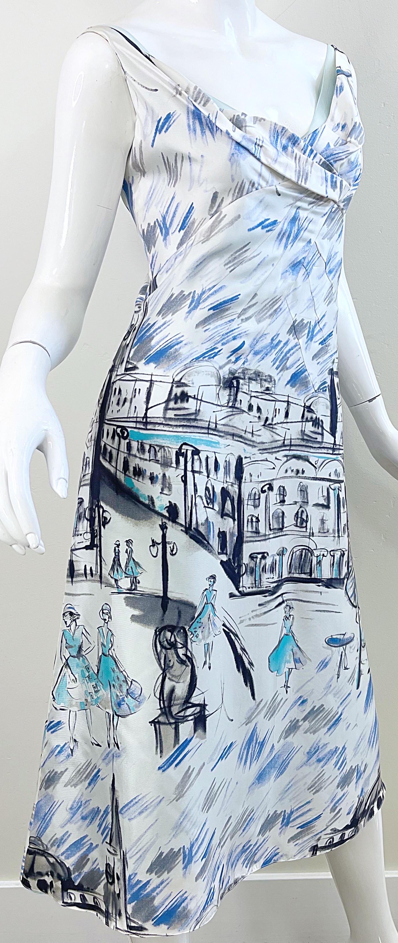 1990s Richard Tyler Couture Paris Print Size 8 / 10 Paris Print Vintage Dress  For Sale 1