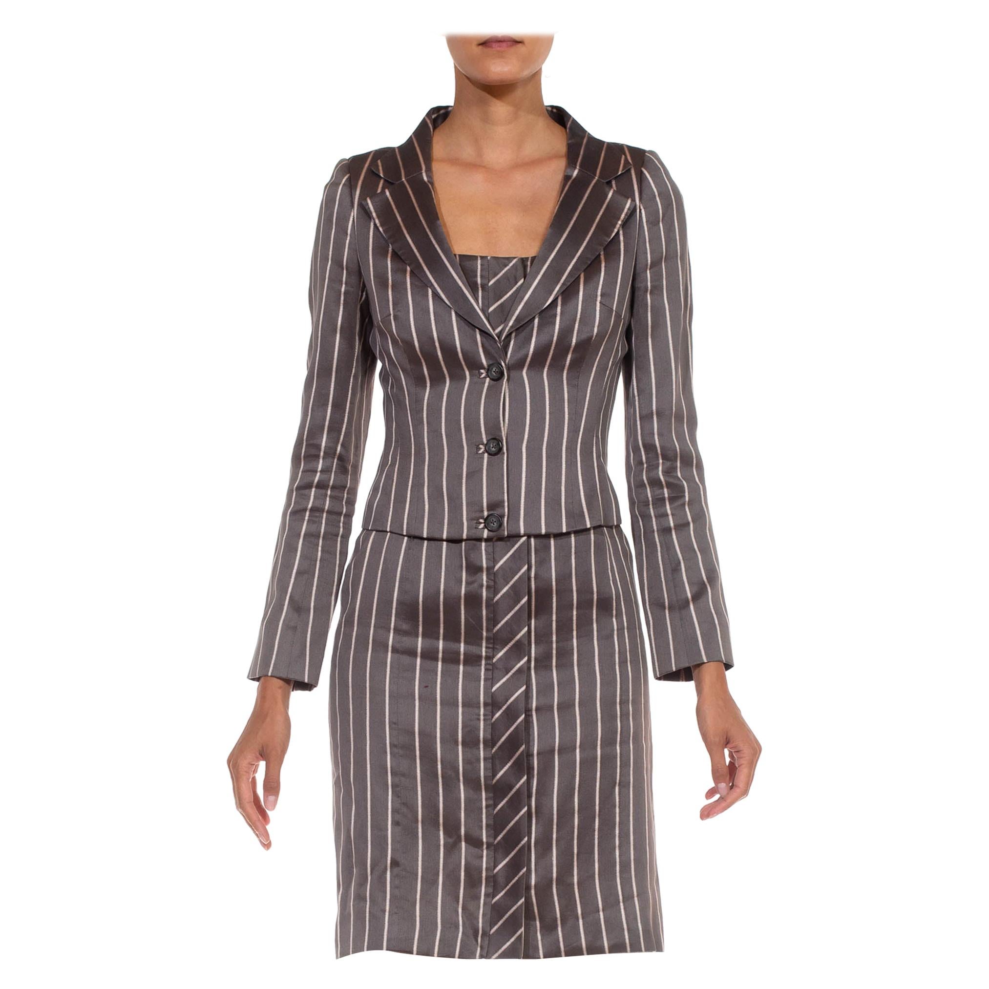 1990S RICHARD TYLER Grey Silk Custom Couture Dress & Jacket For Sale