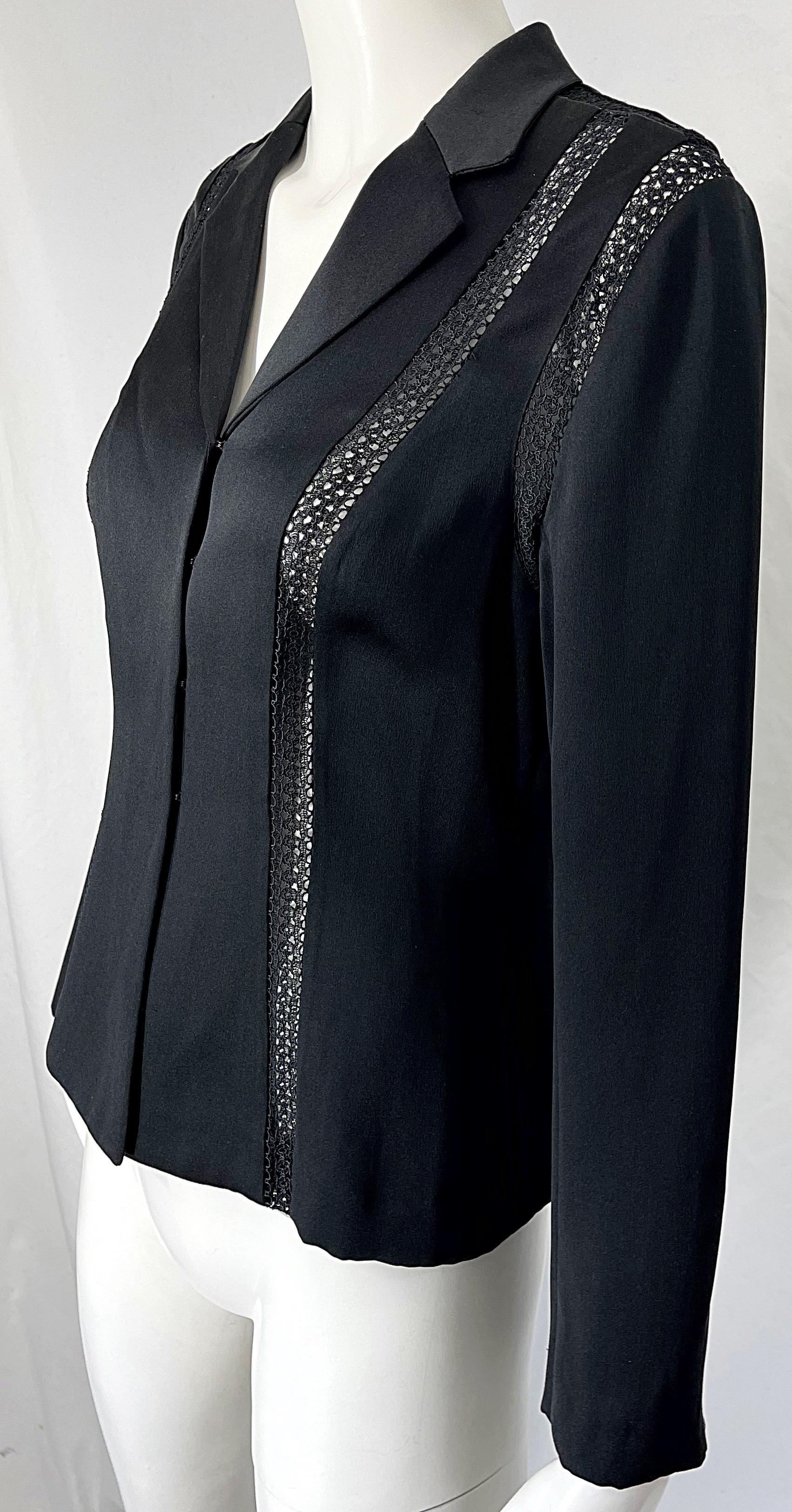 1990s Richard Tyler Size 4 Black Silk Cut - Out Vintage 90s Blouse Shirt Top For Sale 6