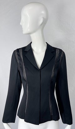 1990 Richard Tyler Taglia 4 Seta Nera Tagliata Vintage 90s Camicetta Top