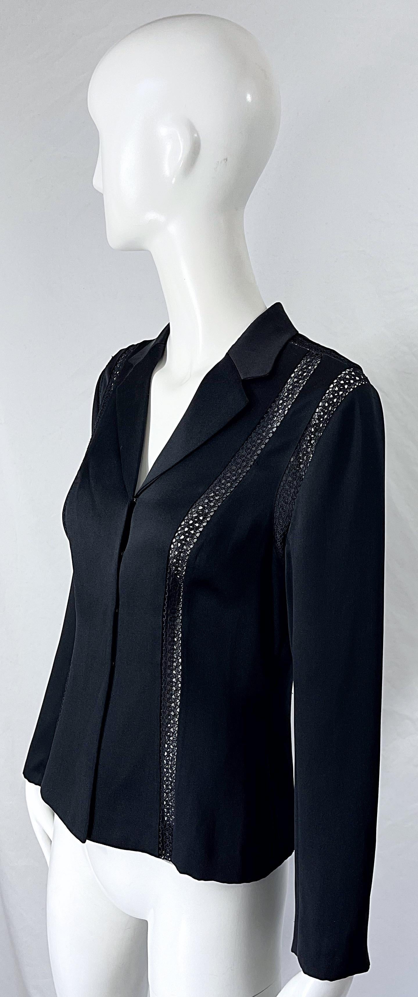Women's 1990s Richard Tyler Size 4 Black Silk Cut - Out Vintage 90s Blouse Shirt Top For Sale