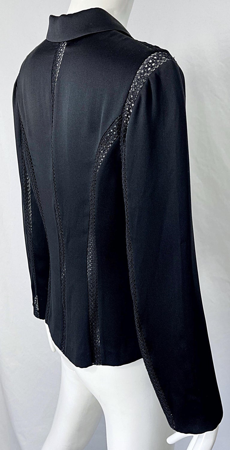 Late 1990s Richard Tyler Sheer Metallic Blue Backless Stretch Long Sleeve Top main image 0