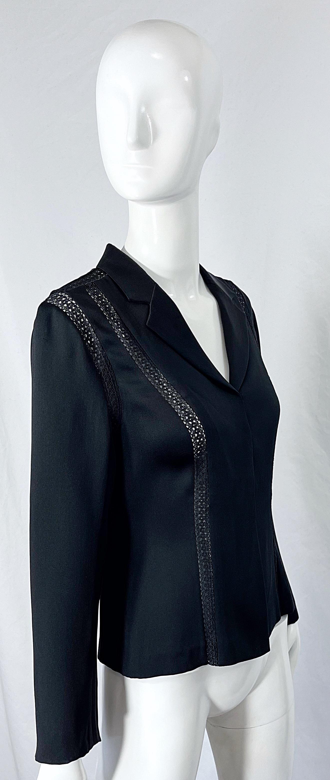 1990s Richard Tyler Size 4 Black Silk Cut - Out Vintage 90s Blouse Shirt Top For Sale 4
