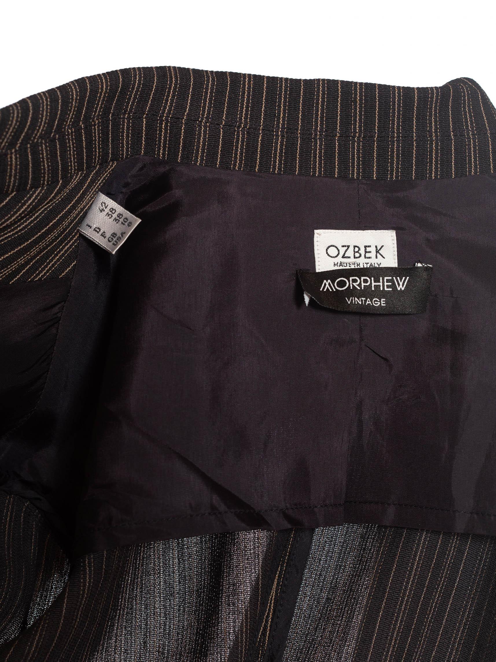 1990S RIFAT OZBEK Black & Beige Linen Blend Pinstripe Pant Suit 7