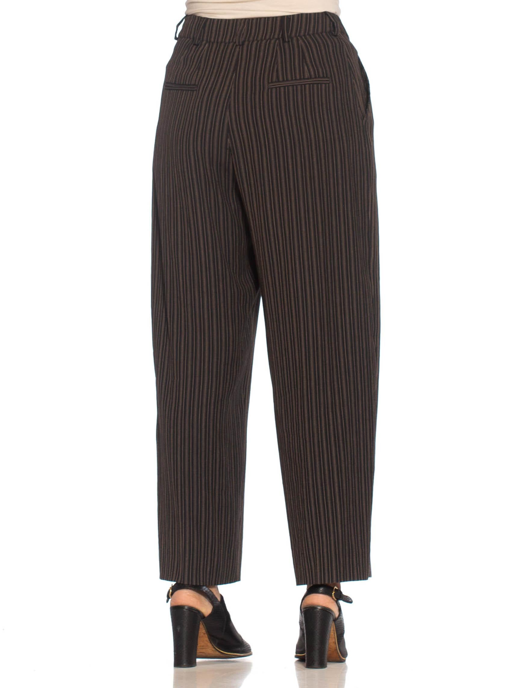 1990S RIFAT OZBEK Black & Beige Linen Blend Pinstripe Pant Suit 4
