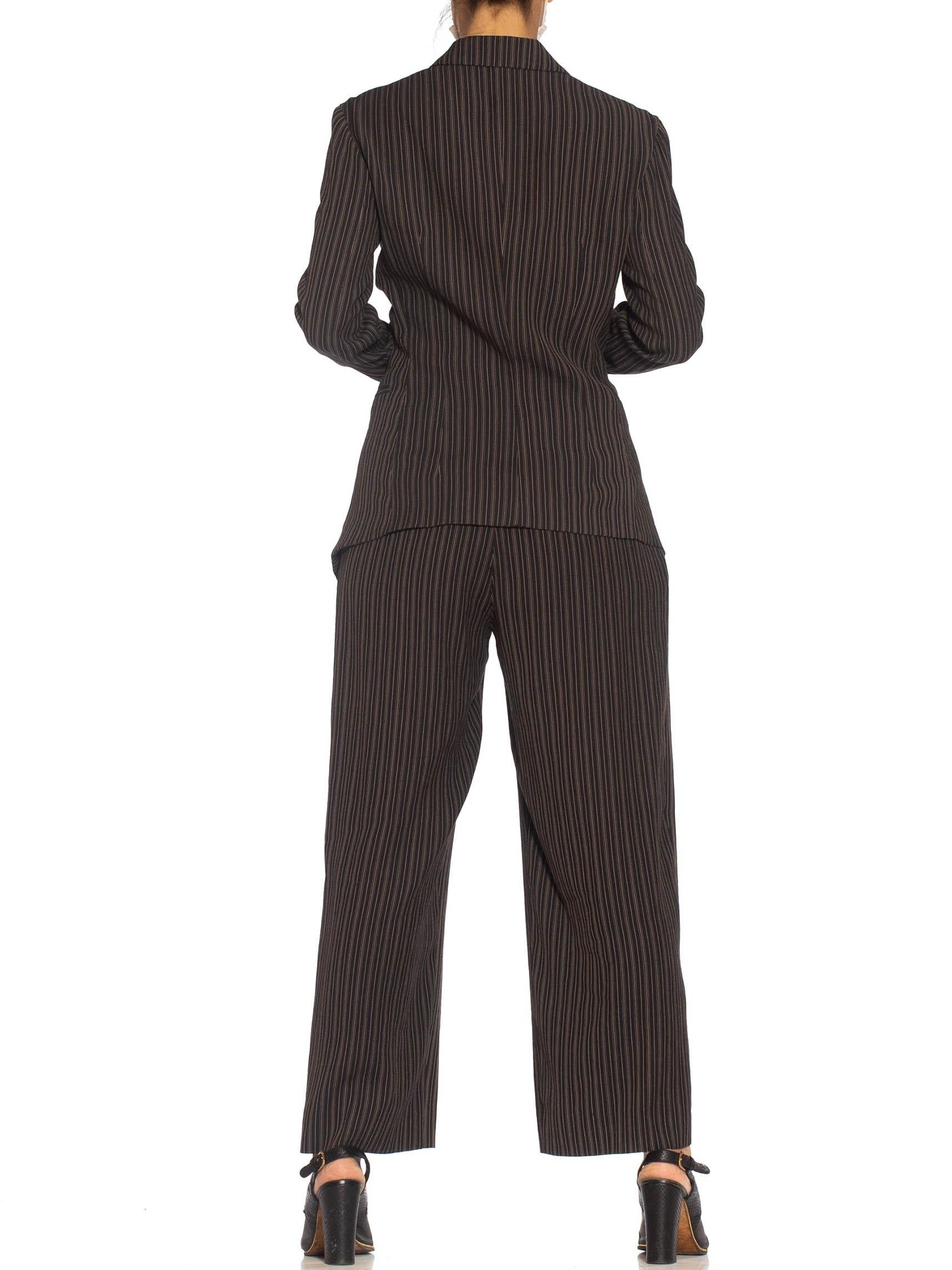 1990S RIFAT OZBEK Black & Beige Linen Blend Pinstripe Pant Suit 5