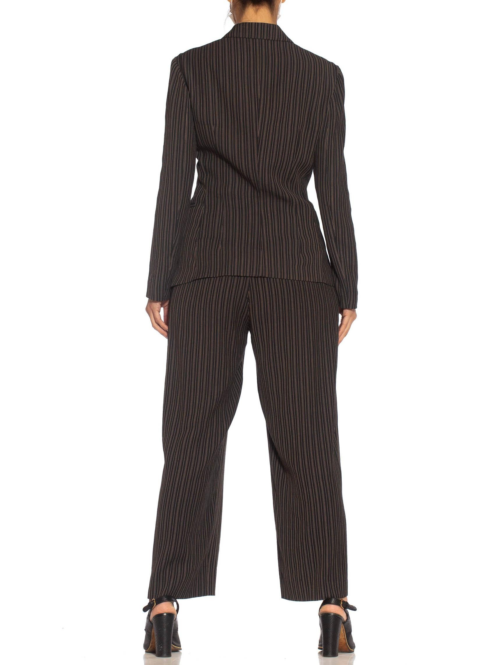 1990S RIFAT OZBEK Black & Beige Linen Blend Pinstripe Pant Suit 6