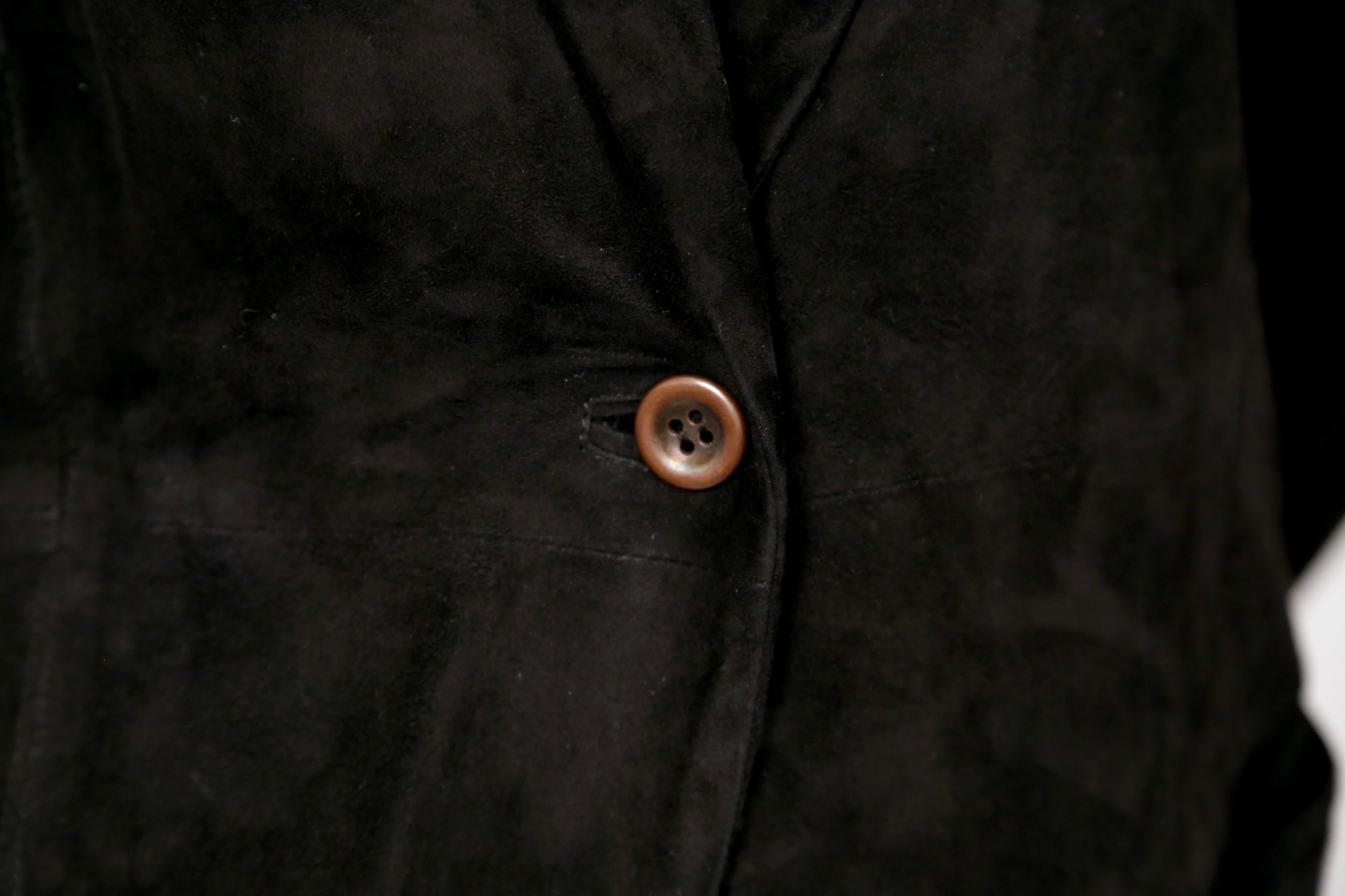 Women's or Men's 1990's RIFAT OZBEK black suede tuxedo jacket For Sale