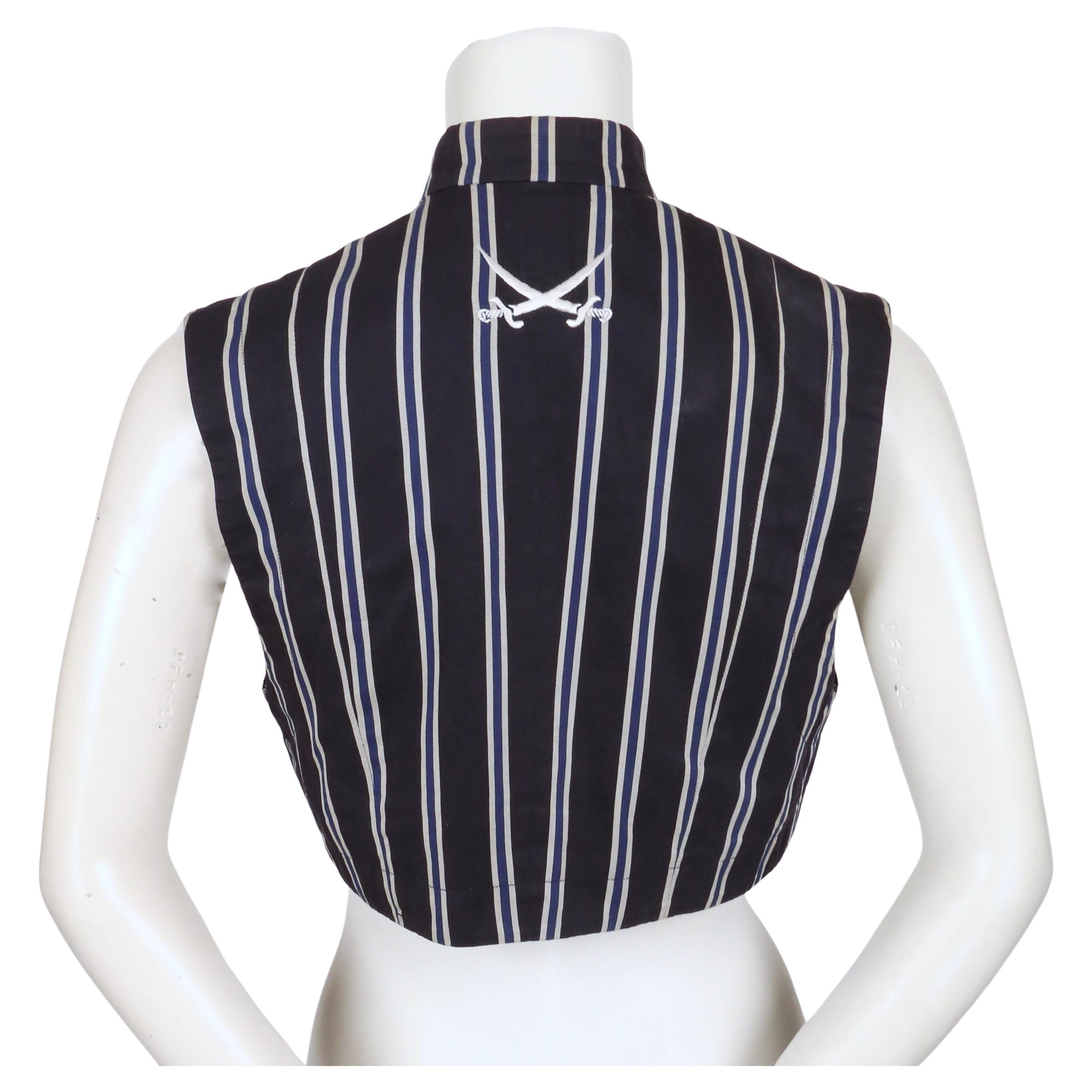 1990's RIFAT OZBEK deep blue striped military style vest For Sale 1