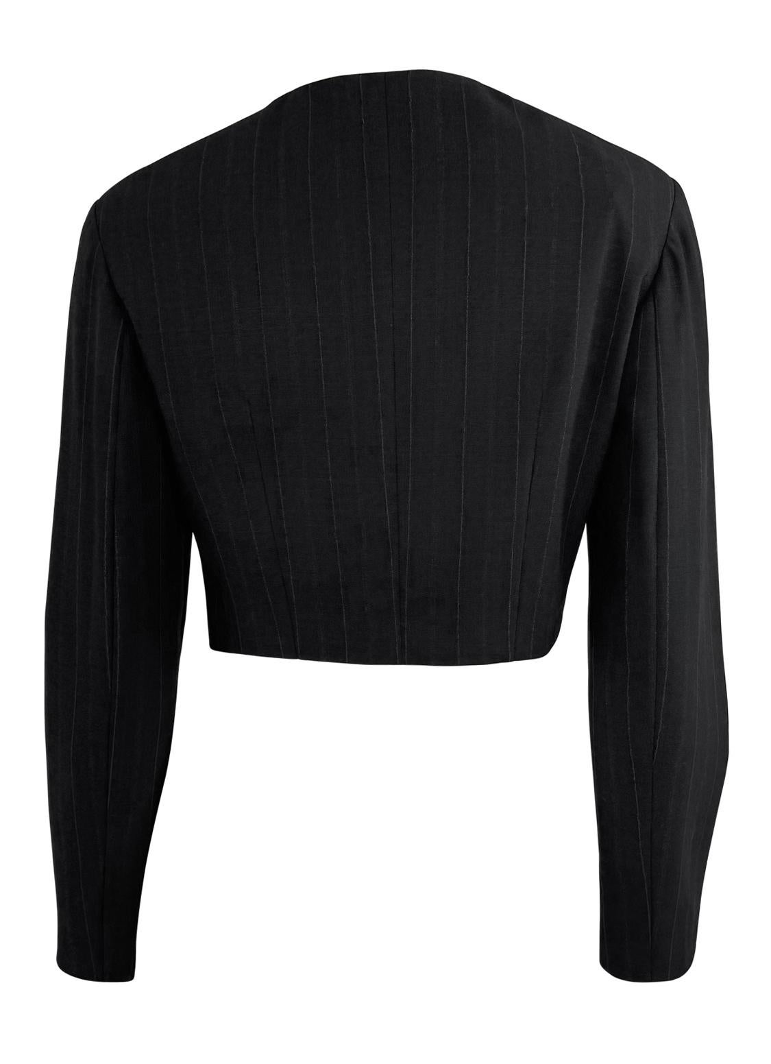 1990s Rifat Ozbek Metal Chain Tassel Military Charcoal Cropped Blazer Jacket For Sale 1