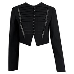 Rifat Ozbek - Blazer court à pompons en métal, anthracite militaire, années 1990